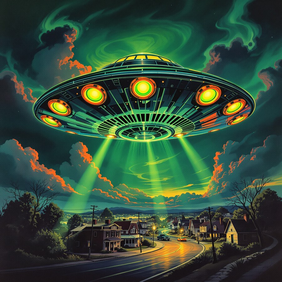 Flying saucer over a town